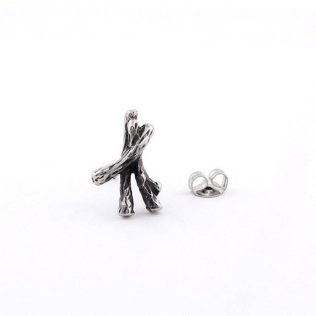 Algiz Rune Stud Earrings - Sterling Silver